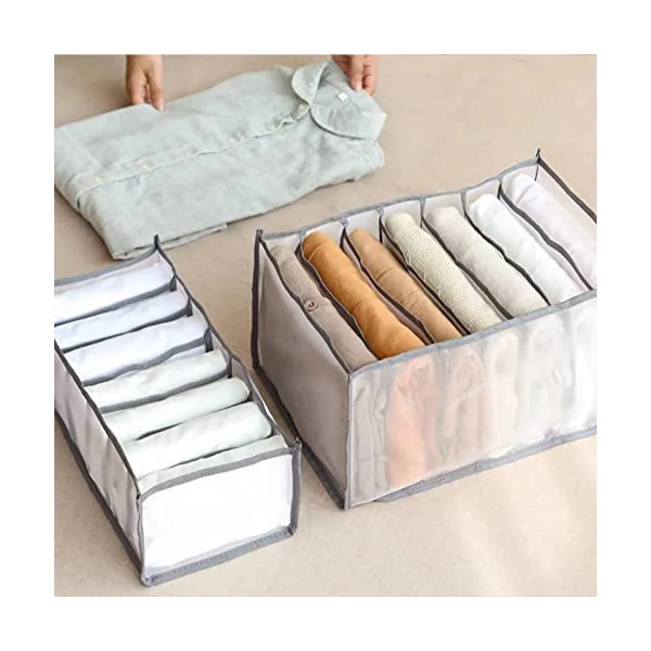 Wardrobe Clothes Organiser (3 Pack) Trouser Storage Organizer Clothes Drawer Box Foldable Drawer Divider for Wardrobe for Trousers Jeans Clothing Underwear Baby Clothes Bra Socks Ties, Grey