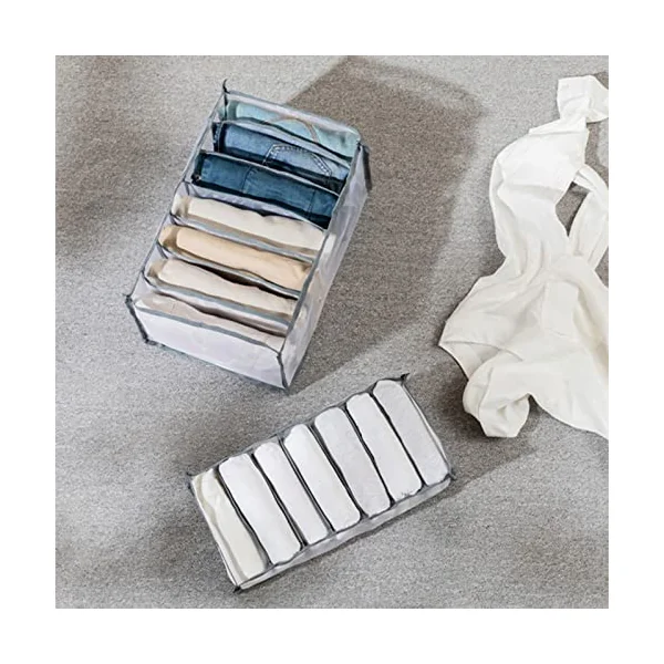 Wardrobe Clothes Organiser (3 Pack) Trouser Storage Organizer Clothes Drawer Box Foldable Drawer Divider for Wardrobe for Trousers Jeans Clothing Underwear Baby Clothes Bra Socks Ties, Grey