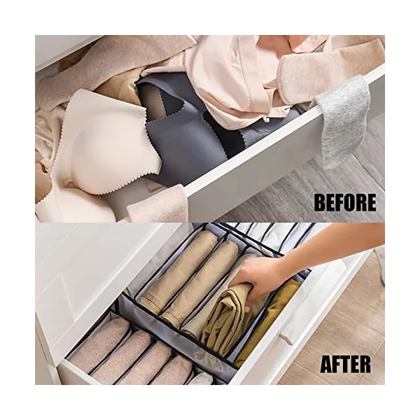 Wardrobe Clothes Organiser (3 Pack) Trouser Storage Organizer Clothes Drawer Box Foldable Drawer Divider for Wardrobe for Trousers Jeans Clothing Underwear Baby Clothes Bra Socks Ties, Grey