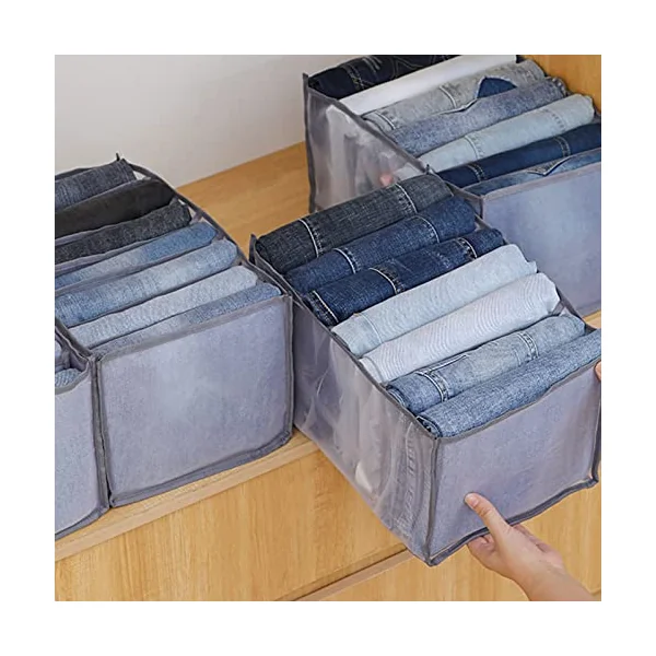 Wardrobe Clothes Organiser (3 Pack) Trouser Storage Organizer Clothes Drawer Box Foldable Drawer Divider for Wardrobe for Trousers Jeans Clothing Underwear Baby Clothes Bra Socks Ties, Grey