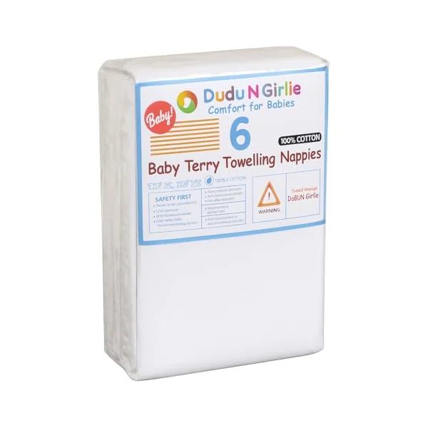Washable Nappies – Reusable Wipes Cloth Nappies for Newborn Babies - Face Cloths Baby wash Cloths 60x60cm – Baby Essentials 100% Cotton Terry Nappies. Pack of 6