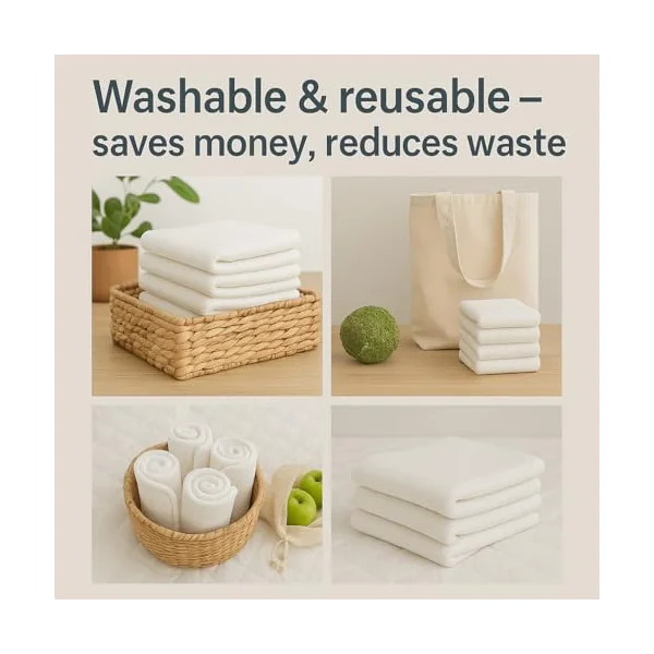 Washable Nappies – Reusable Wipes Cloth Nappies for Newborn Babies - Face Cloths Baby wash Cloths 60x60cm – Baby Essentials 100% Cotton Terry Nappies. Pack of 6