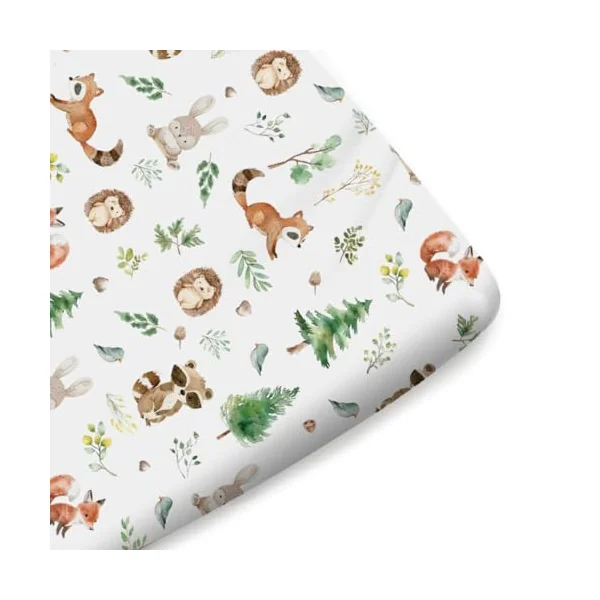 Watercolor Woodland Animals Baby Crib Sheet for Boy Girl 52"x28" Raccoon Hedgehog Squirrel Fox Bunny Bird Forest Soft Breathable Stretchy Baby Bed Sheets for Standard Crib and Toddler Mattress
