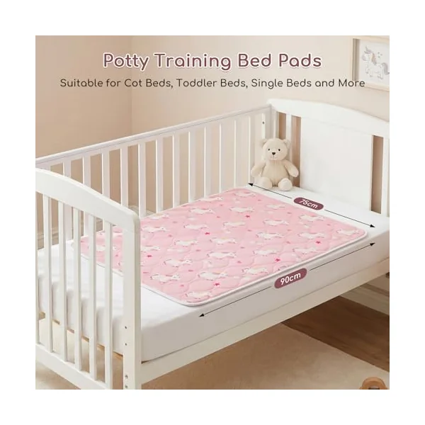 Waterproof Bed Wetting Sheets for Kids, Potty Training Bed Pads | 75x90 cm Bed Pads for Kids, Washable, 2 Pack Bed Wetting Mats, Mattress Protector for Single & Toddler Bed, Pink Unicorn