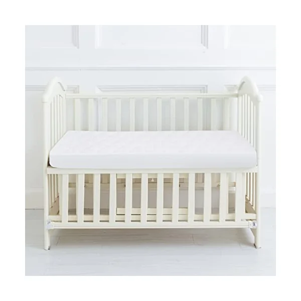 Waterproof Cot Bed Mattress Protector 60x120cm–Soft Quilted Cover | Fits 120x60cm cot beds. Breathable quilted fitted sheet. Waterproof TPU layer protects mattress. Hypoallergenic & soft.