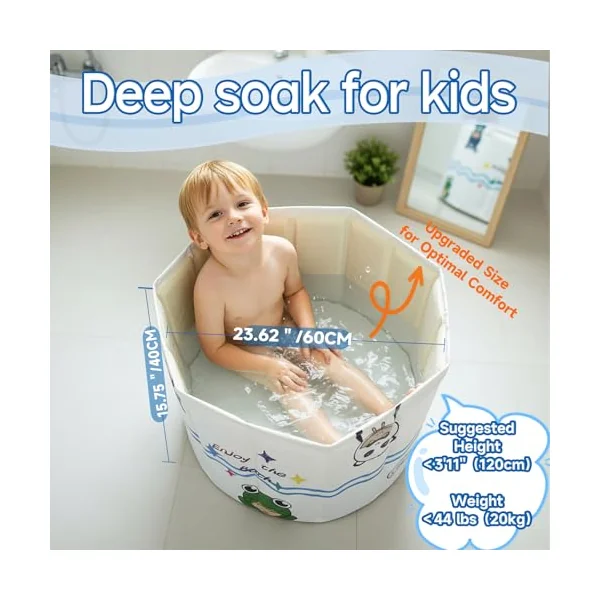 WAVYEASE® Upgraded Portable Bath Tub for Toddlers - Foldable Deep Soak Bathtub for Kids, One-Second Setup, Easy Storage, Lightweight, Travel Essentials for Age 1-5