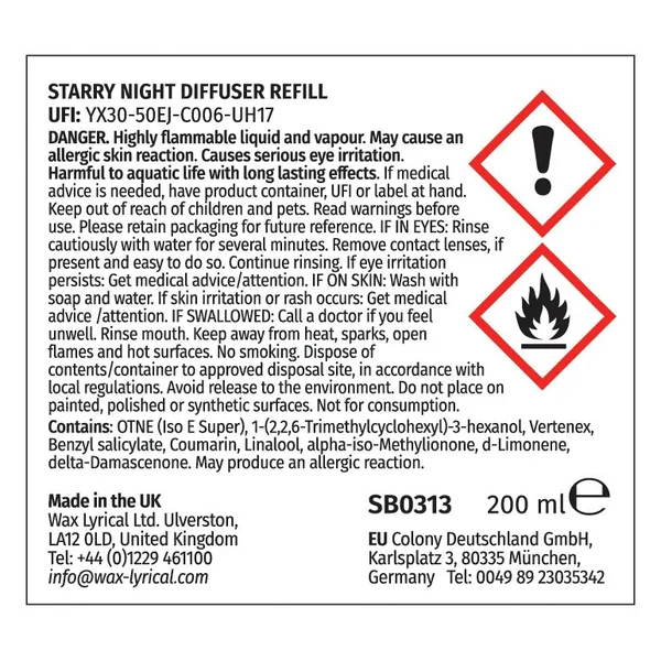 Wax Lyrical 200ml Diffuser Refill - Starry Night