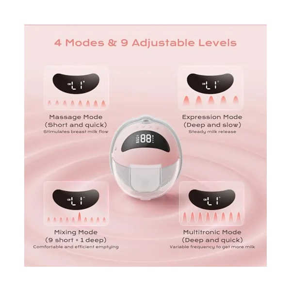 Wearable Breast Pump Electrical, Electric Breast Pump Hands Free Breast Pump with 4 Modes & 9 Levels, Low Noise Portable & Discreet Design for On-the-Go Pumping, Replaced Accessories Included (1 Pack)