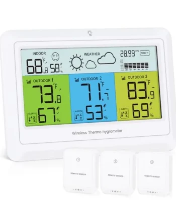 Weather Stations with Outdoor Sensor Wireless with 3 Sensors | Indoor Outdoor Thermometer Hygrometer, Digital Thermometer Humidity with Color Display, Backlight, Weather Forecast