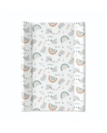 Wedge Changing Mat, Baby Changing Mat, Anti Roll Waterproof Raised Edges Comfortable Cushioned 70 x 50 x 10cm Wipe Clean Material (One Size, Rainbow Cloud Print)