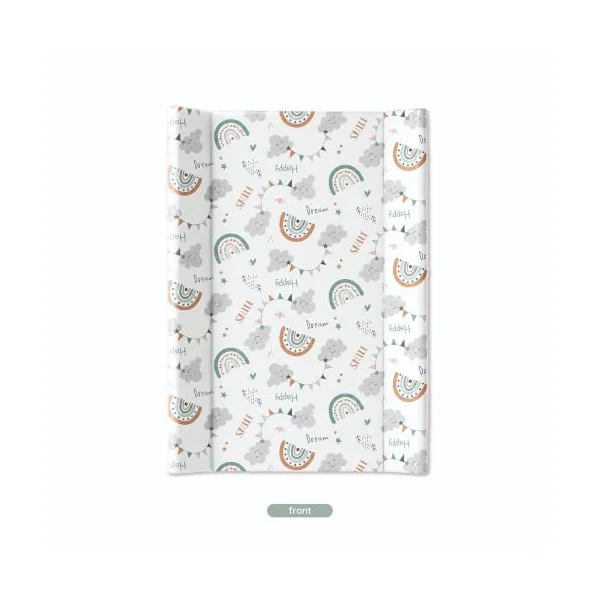 Wedge Changing Mat, Baby Changing Mat, Anti Roll Waterproof Raised Edges Comfortable Cushioned 70 x 50 x 10cm Wipe Clean Material (One Size, Rainbow Cloud Print)