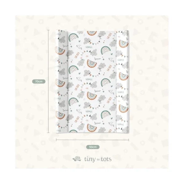 Wedge Changing Mat, Baby Changing Mat, Anti Roll Waterproof Raised Edges Comfortable Cushioned 70 x 50 x 10cm Wipe Clean Material (One Size, Rainbow Cloud Print)