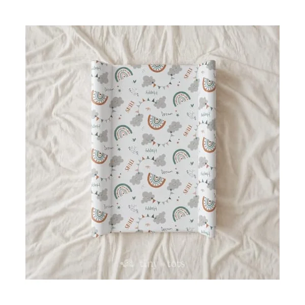 Wedge Changing Mat, Baby Changing Mat, Anti Roll Waterproof Raised Edges Comfortable Cushioned 70 x 50 x 10cm Wipe Clean Material (One Size, Rainbow Cloud Print)