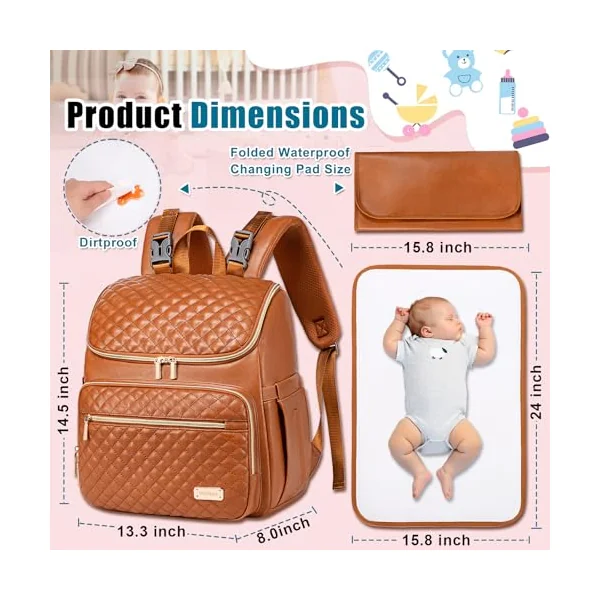 Weitars Diaper Bag Backpack Baby Diaper Bag with Changing Pad Travel Diaper Backpack,Baby Bag for Mom,5 Insulated Pockets