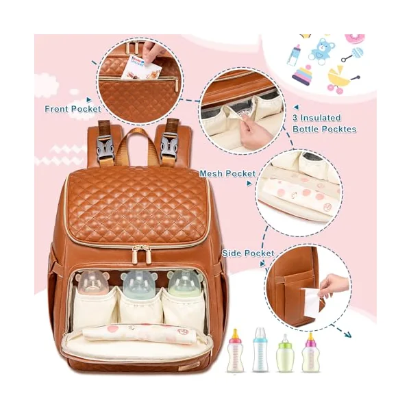Weitars Diaper Bag Backpack Baby Diaper Bag with Changing Pad Travel Diaper Backpack,Baby Bag for Mom,5 Insulated Pockets