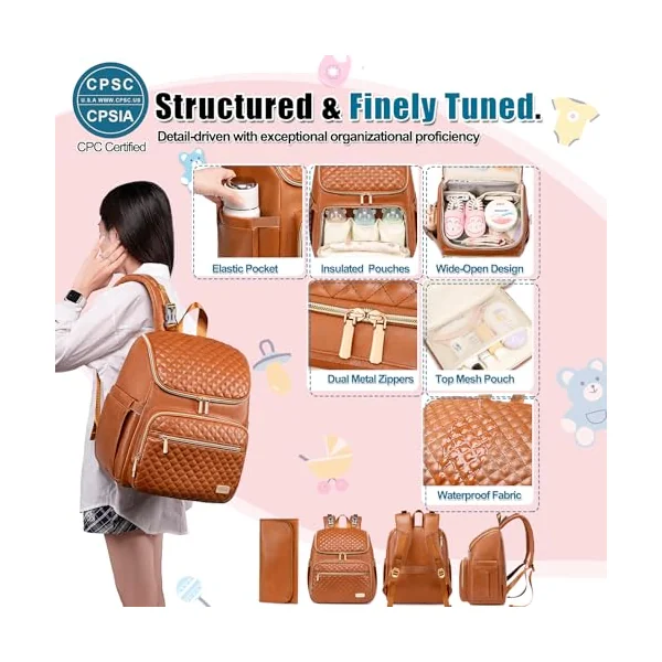 Weitars Diaper Bag Backpack Baby Diaper Bag with Changing Pad Travel Diaper Backpack,Baby Bag for Mom,5 Insulated Pockets