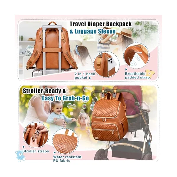 Weitars Diaper Bag Backpack Baby Diaper Bag with Changing Pad Travel Diaper Backpack,Baby Bag for Mom,5 Insulated Pockets