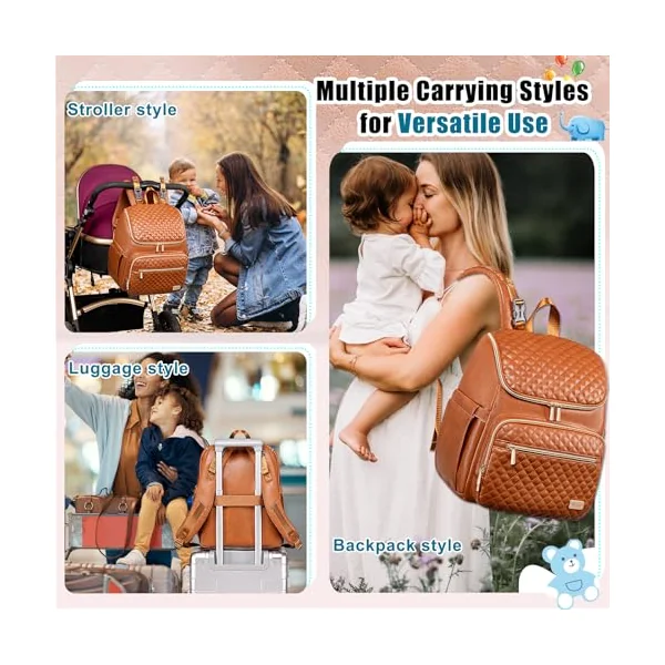 Weitars Diaper Bag Backpack Baby Diaper Bag with Changing Pad Travel Diaper Backpack,Baby Bag for Mom,5 Insulated Pockets