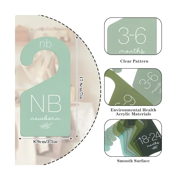 Whaline 7Pcs Baby Closet Size Dividers Sage Green Acrylic Hanger Clothes Organizers Gradient Green Newborn to 24 Month Thicken Infant Wardrobe Separators for Home Nursery Baby Clothes