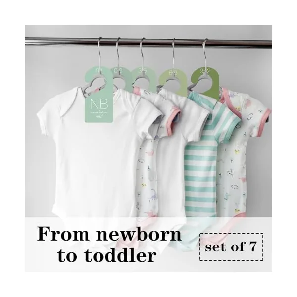 Whaline 7Pcs Baby Closet Size Dividers Sage Green Acrylic Hanger Clothes Organizers Gradient Green Newborn to 24 Month Thicken Infant Wardrobe Separators for Home Nursery Baby Clothes