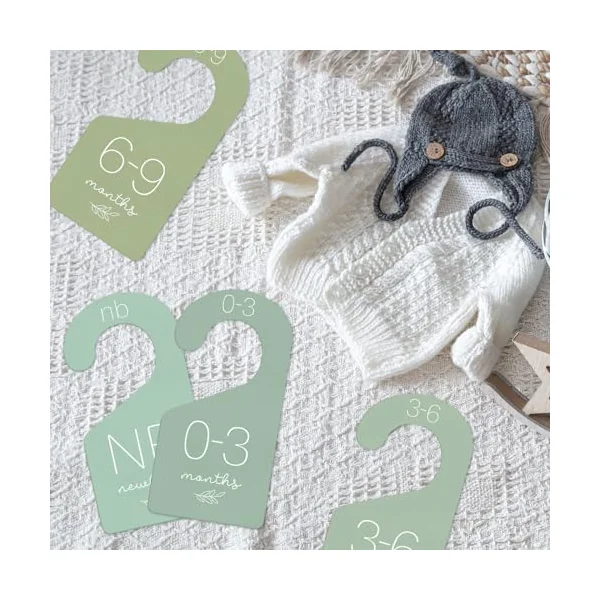 Whaline 7Pcs Baby Closet Size Dividers Sage Green Acrylic Hanger Clothes Organizers Gradient Green Newborn to 24 Month Thicken Infant Wardrobe Separators for Home Nursery Baby Clothes