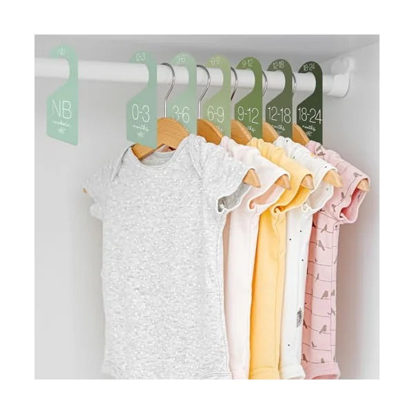 Whaline 7Pcs Baby Closet Size Dividers Sage Green Acrylic Hanger Clothes Organizers Gradient Green Newborn to 24 Month Thicken Infant Wardrobe Separators for Home Nursery Baby Clothes