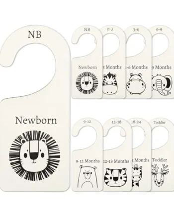 Whaline 8Pcs Wooden Baby Closet Dividers Jungle Animal Theme Hanging Baby Closet Organizer Double-Sided Newborn to 24 Months Thicken Baby Wardrobe Organizer for Home Nursery