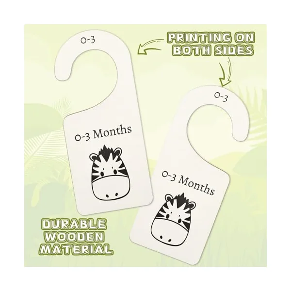Whaline 8Pcs Wooden Baby Closet Dividers Jungle Animal Theme Hanging Baby Closet Organizer Double-Sided Newborn to 24 Months Thicken Baby Wardrobe Organizer for Home Nursery