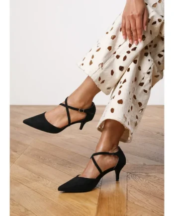 Where's That From Black Faux Suede Seany Low Kitten Heel