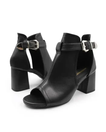 Where's That From Black Pu Lisa Open Toe Block Heels