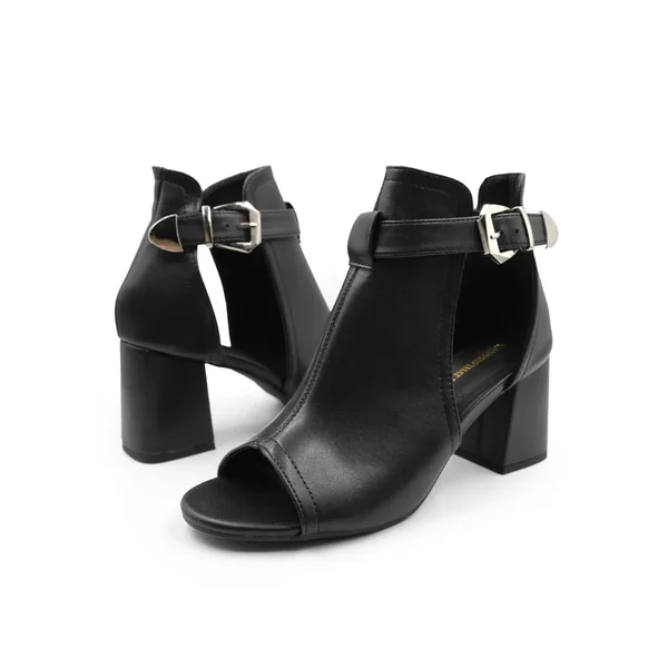 Where's That From Black Pu Lisa Open Toe Block Heels