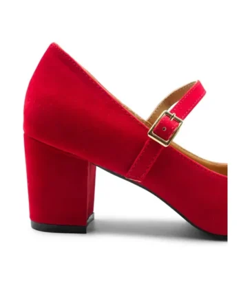 Where's That From Red Faux Suede Araceli Wide Mary Jane Pumps