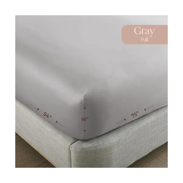 Whisper Organics Fitted Sheet - 100% Organic Cotton Bed Sheet - 500 Thread Count Sateen Weave - GOTS Certified, Color Grey (Full Size)