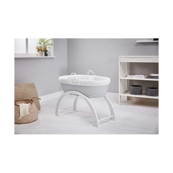 White Shnuggle Adjustable Curved Baby Moses Basket Rocking Stand