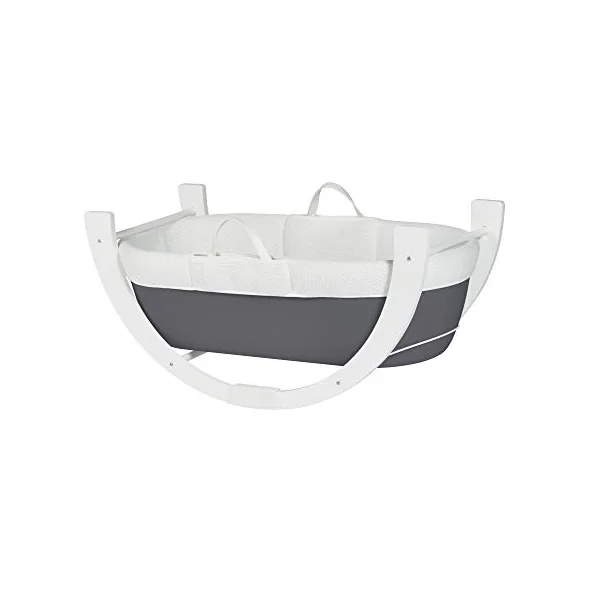 White Shnuggle Adjustable Curved Baby Moses Basket Rocking Stand