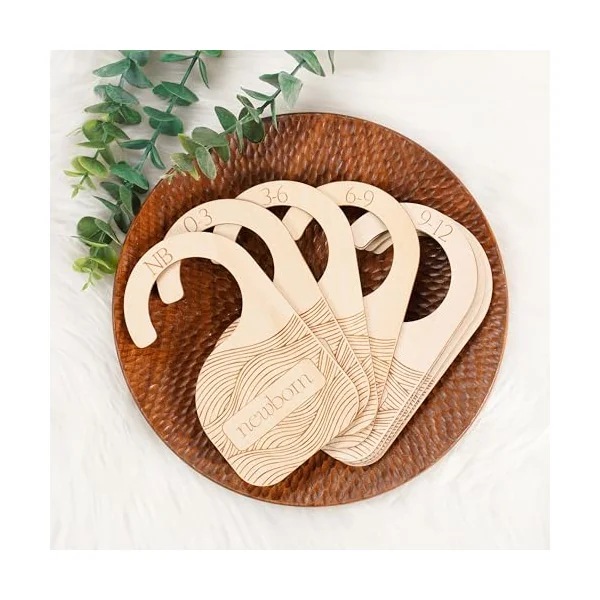 Whitluck's Wooden Baby Closet Dividers - 8-Pack Double-Sided Hangers for Organizing Baby Clothes from Newborn to 24 Months (Infant to Toddler) - Cute and Functional Nursery Decor for Boys and Girls