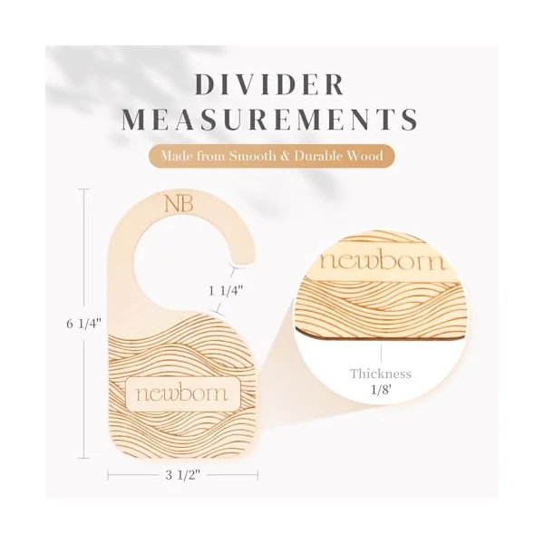 Whitluck's Wooden Baby Closet Dividers - 8-Pack Double-Sided Hangers for Organizing Baby Clothes from Newborn to 24 Months (Infant to Toddler) - Cute and Functional Nursery Decor for Boys and Girls