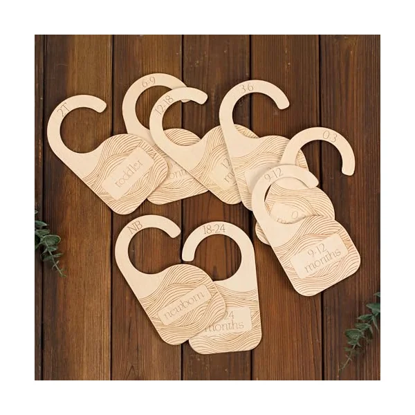 Whitluck's Wooden Baby Closet Dividers - 8-Pack Double-Sided Hangers for Organizing Baby Clothes from Newborn to 24 Months (Infant to Toddler) - Cute and Functional Nursery Decor for Boys and Girls