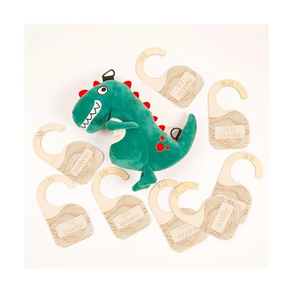 Whitluck's Wooden Baby Closet Dividers - 8-Pack Double-Sided Hangers for Organizing Baby Clothes from Newborn to 24 Months (Infant to Toddler) - Cute and Functional Nursery Decor for Boys and Girls