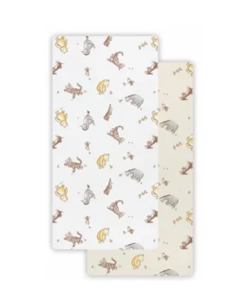 Winnie the Pooh Cot Bed Fitted Sheets 2 Pack, Soft Breathable Toddler Bed Sheets, Cotton Rich Nursery Bedding, Fits Standard Cot Bed Mattress 70 x 140cm
