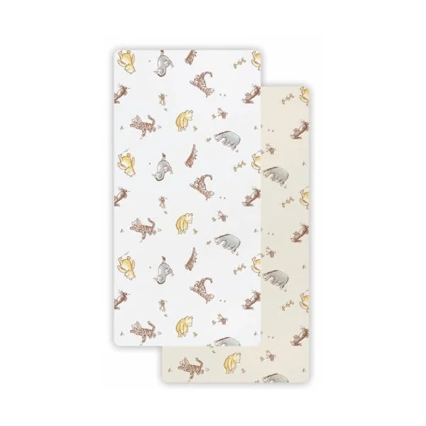Winnie the Pooh Cot Bed Fitted Sheets 2 Pack, Soft Breathable Toddler Bed Sheets, Cotton Rich Nursery Bedding, Fits Standard Cot Bed Mattress 70 x 140cm