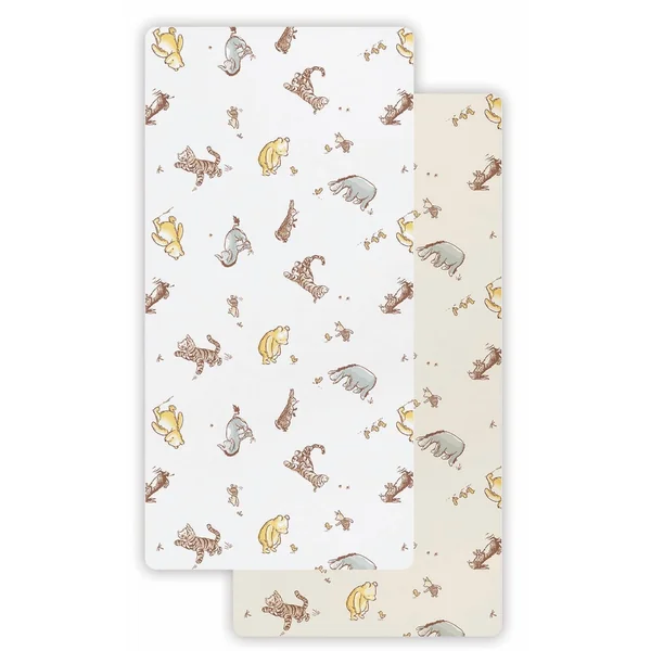 Winnie the Pooh Cot Bed Fitted Sheets 2 Pack, Soft Breathable Toddler Bed Sheets, Cotton Rich Nursery Bedding, Fits Standard Cot Bed Mattress 70 x 140cm
