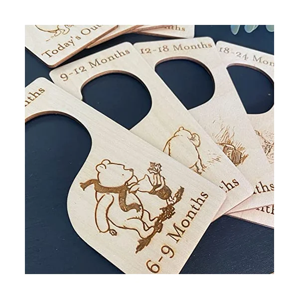 Winnie the Pooh Wooden Baby Clothes Hanger Dividers | Perfect personalised newborn gift or baby shower keepsake, creating treasured memories for new parents.
