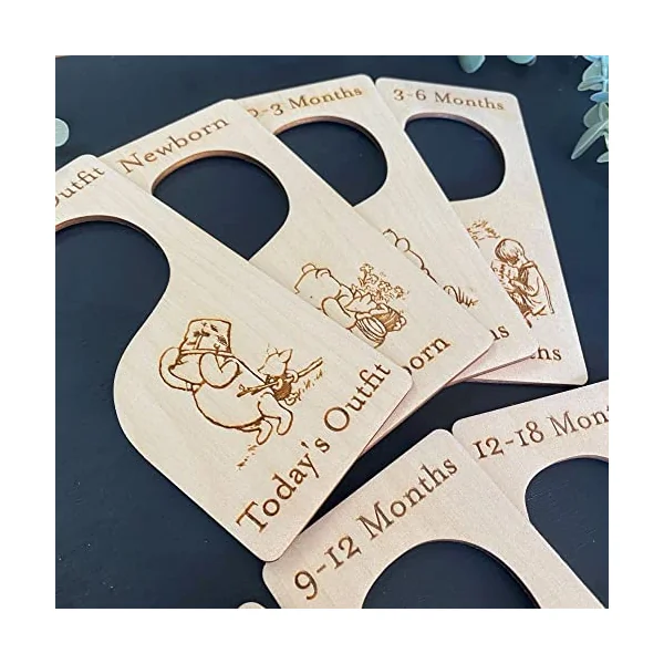 Winnie the Pooh Wooden Baby Clothes Hanger Dividers | Perfect personalised newborn gift or baby shower keepsake, creating treasured memories for new parents.
