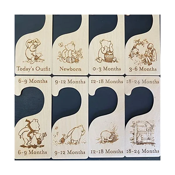 Winnie the Pooh Wooden Baby Clothes Hanger Dividers | Perfect personalised newborn gift or baby shower keepsake, creating treasured memories for new parents.