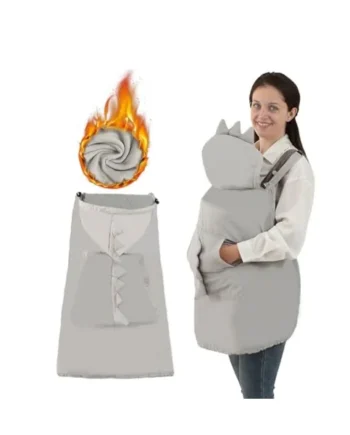 Winter Baby Carrier Cover with Big Pockets, Hooded Baby Carrier Winter Cover, Waterproof & Windproof, Universal for Baby Carriers and Baby Waist Stool, Suit for All Seasons, Grey Dinosaur
