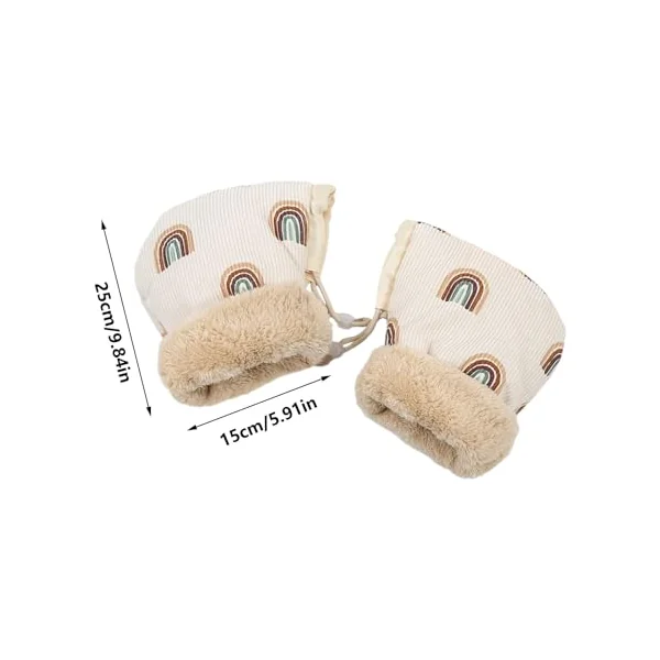 Winter Stroller Gloves Warm Plush Lined Hand Muff | Anti-Freeze Pram Gloves Rainbow Pattern for Cold Weather Outdoor Pushchair Pram Bike Handlebar