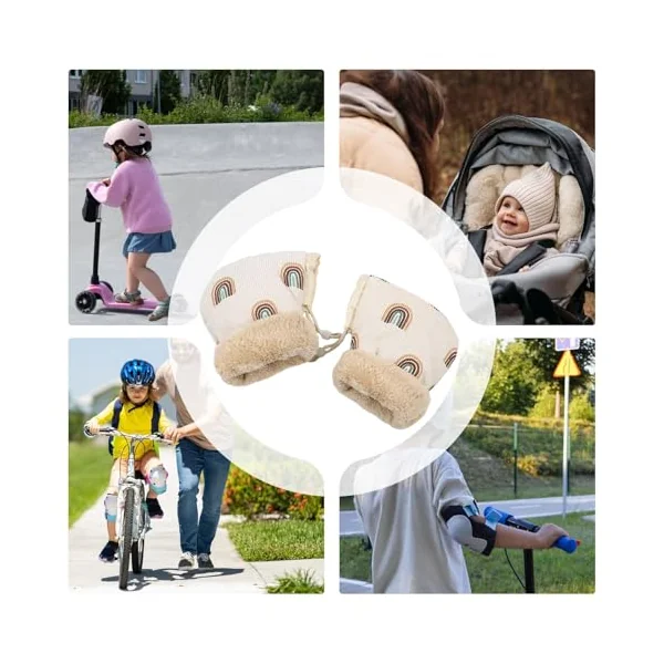 Winter Stroller Gloves Warm Plush Lined Hand Muff | Anti-Freeze Pram Gloves Rainbow Pattern for Cold Weather Outdoor Pushchair Pram Bike Handlebar