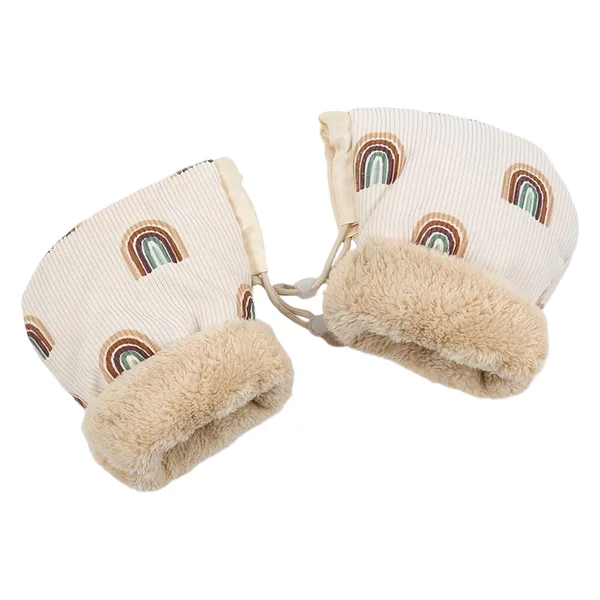 Winter Stroller Gloves Warm Plush Lined Hand Muff | Anti-Freeze Pram Gloves Rainbow Pattern for Cold Weather Outdoor Pushchair Pram Bike Handlebar