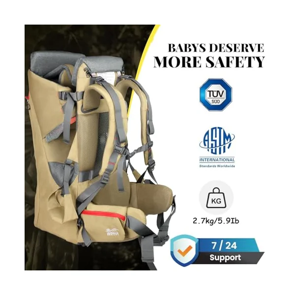 WIPHA Lightweight Baby Carrier Backpack - Adjustable & Ergonomic Hiking Child Carrier with Sunshade, Insulated Pocket, Comfortable for Toddlers & Parents (Sand)